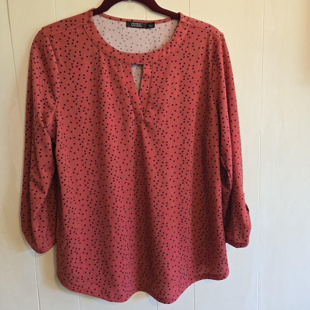 Cure Sz L Beautiful Dusty Pink And Black 3/4 Sleeve Blouse Keyhole